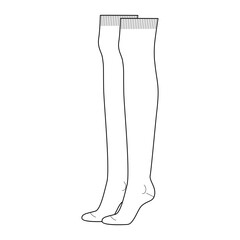 Over-the-knee Socks women shape Technical drawing silhouette. Fashion accessory clothing technical illustration stocking. Vector side view style, flat template CAD mockup sketch outline isolated
