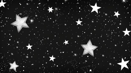 Obraz premium The animated twinkling stars in a white cartoon style featuring flat 2d doodles blink and shimmer against a dark black backdrop creating a mesmerizing night sky effect
