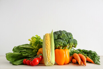 Different fresh vegetables on white background