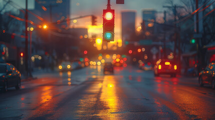 Obraz premium a traffic light hanging above a quiet street created with Generative AI technology