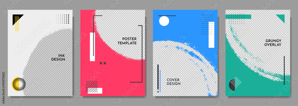 Wall mural vector illustration. graffiti grainy abstract color circle frame set with memphis geometric elements