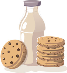 flat illustration of milk with cookies stacked next to it