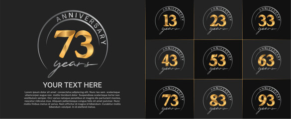 anniversary logotype set vector, gold color with silver circle for special day celebration