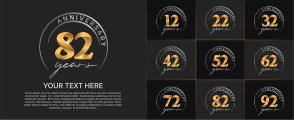 anniversary logotype set vector, gold color with silver circle for special day celebration