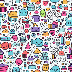 seamless pattern with cute doodle art, ready for full-print pattern design