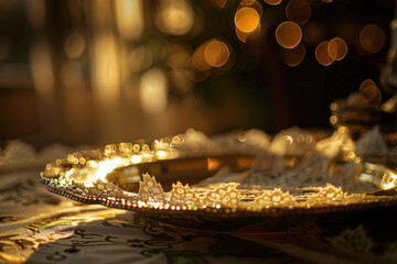 Obraz premium Golden Tray with Bokeh Lights
