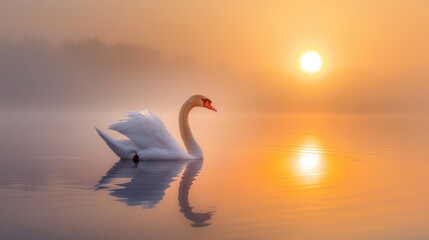 Solitary swan during sunrise © TheWaterMeloonProjec