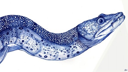 A European eel, rendered in blue ink on a white background