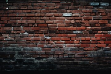 Vintage red brick wall background with weathered texture and dark mortar lines, perfect for urban or rustic design projects.