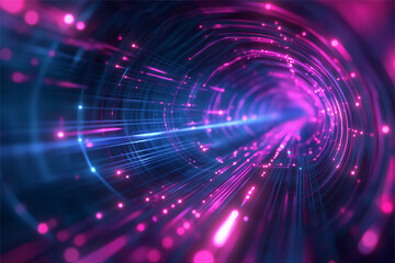 Obraz premium Blue purple light line through dark background, hyper speed warp in space
