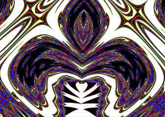 Abstract art featuring vibrant colors and swirling patterns forms a symmetrical design that evokes the mesmerizing butterfly effect of a kaleidoscope.