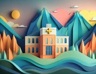 Fototapeta premium Hospital in the mountains paper