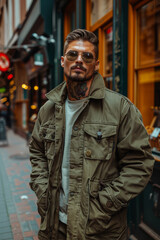 Obraz premium full-length a 30 years old man-model, Streetwear fashion style created with Generative AI technology