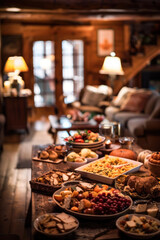 Rustic Thanksgiving Feast in a Cozy Cabin