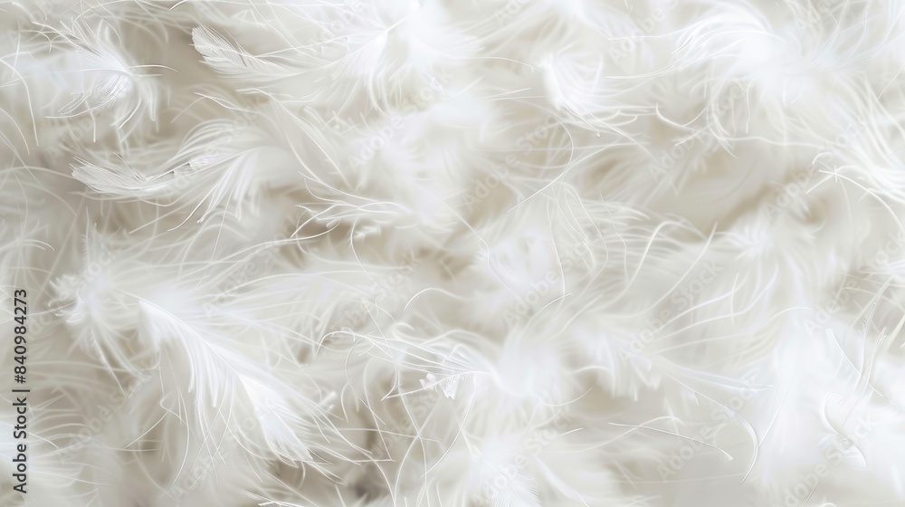 Poster white wool pattern with a feathery texture against a soft and blurry backdrop