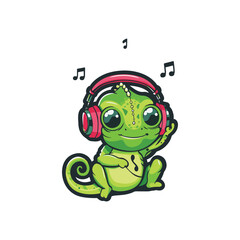 chameleon listening to music