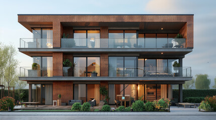 Fototapeta premium typical german apartment house on a sunny day created with Generative AI technology