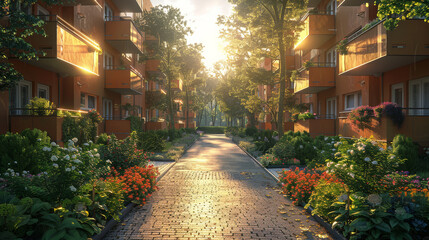 Fototapeta premium typical german apartment house on a sunny day created with Generative AI technology