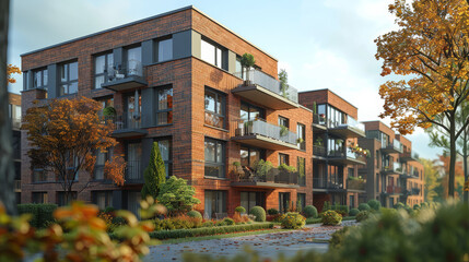 Obraz premium german apartment building, clean, nice weather, photorealistic created with Generative AI technology