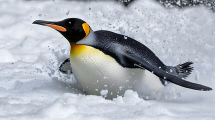 Obraz premium Penguin Sliding on Its Belly in the Snow