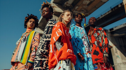 Fototapeta premium fashionable attire portraying a gathering of youthful individuals