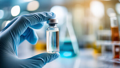 scientist's hand holding vial in lab, symbolizing research and discovery in science