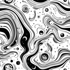 Fototapeta premium An abstract line drawing of a galaxy, with swirling stars, planets, and cosmic dust depicted through a series of intricate, flowing lines that create a sense of wonder and vastness. Minimal pattern