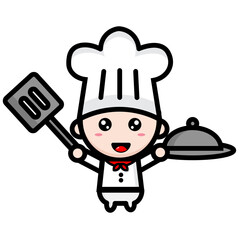 
illustration of a cute chef cooking