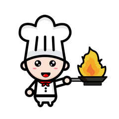 illustration of cute chef with fire grill
