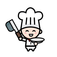 illustration of cute chef with butcher knife