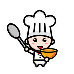 illustration of a cute chef with bowls of soup