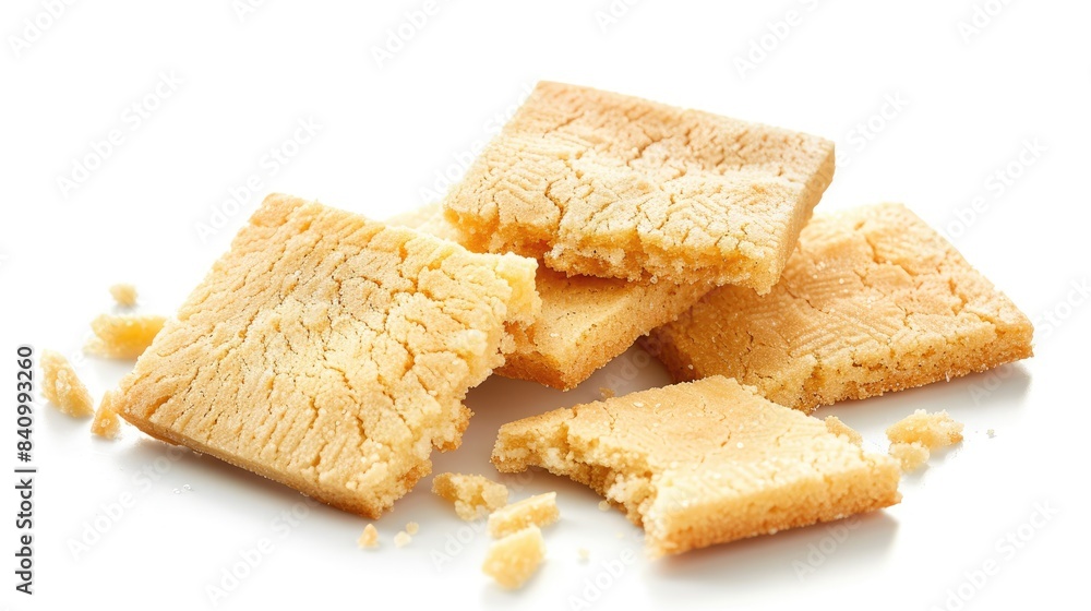 Poster sugar cookie in square shape broken and isolated on a white background with a clipping path