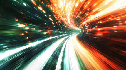 Long exposure trails, Zoom burst, background gradient, orange, green and white background created with Generative AI technology