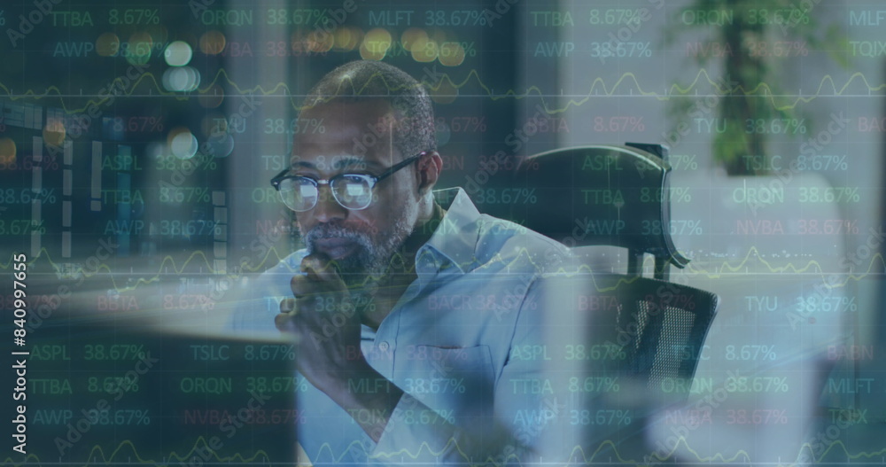 Poster image of data processing over businessman working in office