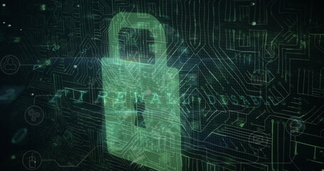 Image of changing numbers and letters over online security padlock