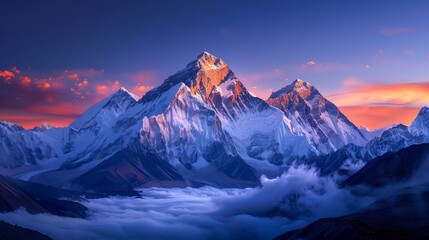 Fototapeta premium mount Everest at early morning, Himalayas mountain range in Nepal epic shot
