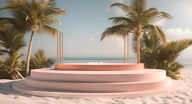 Tropical Beachfront Oasis with Circular Pink Platform