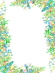 カラフルな手描きの植物の装飾、縦型テンプレート