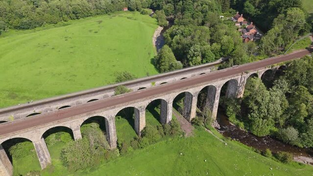 Aerial view of the Chirk Aqueduct and the Chirk Railway Viaduct in Wales