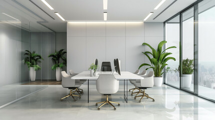 modern office minimalist style interior design with furniture and plants 