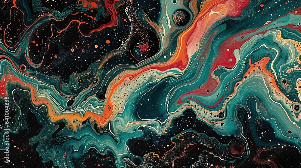 Poster dynamic psychedelic abstract image showcasing colorful swirling shapes and forms