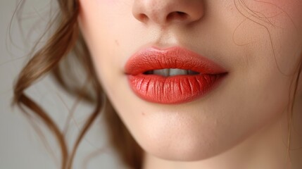 Fototapeta premium A close-up, highly detailed image showcasing the natural beauty and texture of a person's lips, accentuated with vibrant red lipstick, providing a stunning example of makeup application and skin