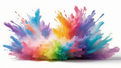 Obraz premium Abstract colorful explosion collides on mid air. Holi powder burst isolated on white background.