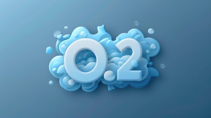 A cartoon rendered icon of the O2 oxygen symbol represents air pollution in this striking illustration isolated on a plain background