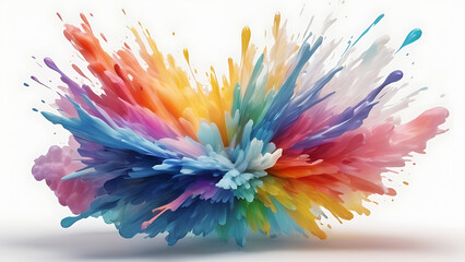 Abstract colorful explosion collides on mid air. Holi powder burst isolated on white background.