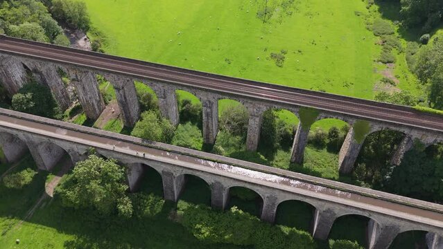 Aerial view of the Chirk Aqueduct and the Chirk Railway Viaduct in Wales