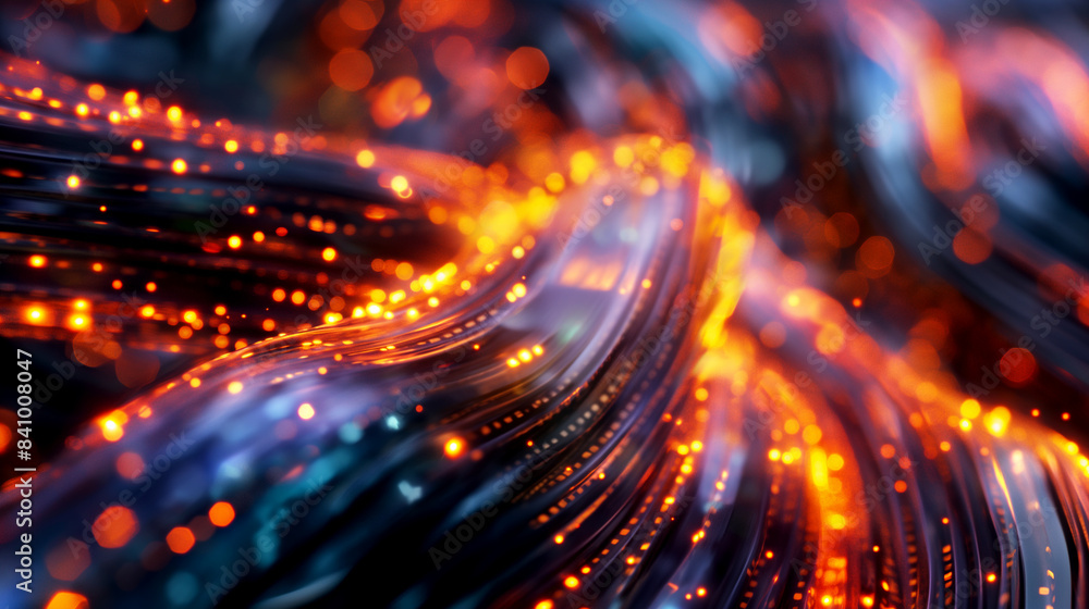 Poster glowing internet cables information data flow, internet connectivity digital world networking