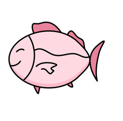 Cute Pink Fish Hand Drawn Vector Doodle 