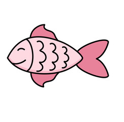 Cute Pink Fish Hand Drawn Vector Doodle 