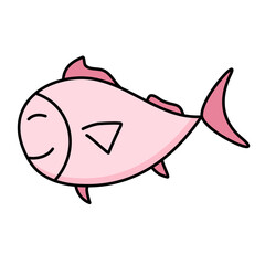Cute Pink Fish Hand Drawn Vector Doodle 